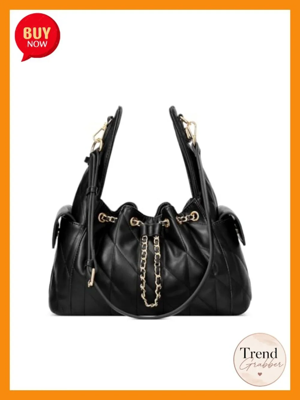 Quilted Vegan Leather Hobo Bag with Adjustable Strap, Slouchy Shoulder Purse